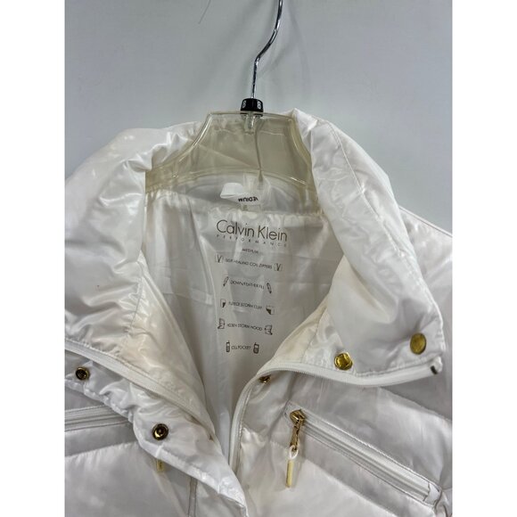 Calvin Klein White Puffer Jacket Down Fill Hidden Hood Women's Size M ~~minty~~ - Picture 2 of 16